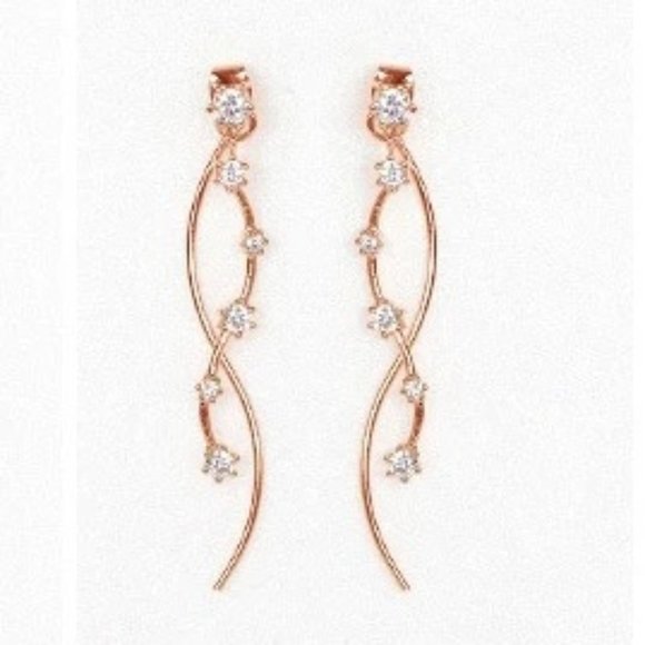 14k Gold Diamonds Swirl Drop Earrings Sterling Silver - Picture 7 of 10